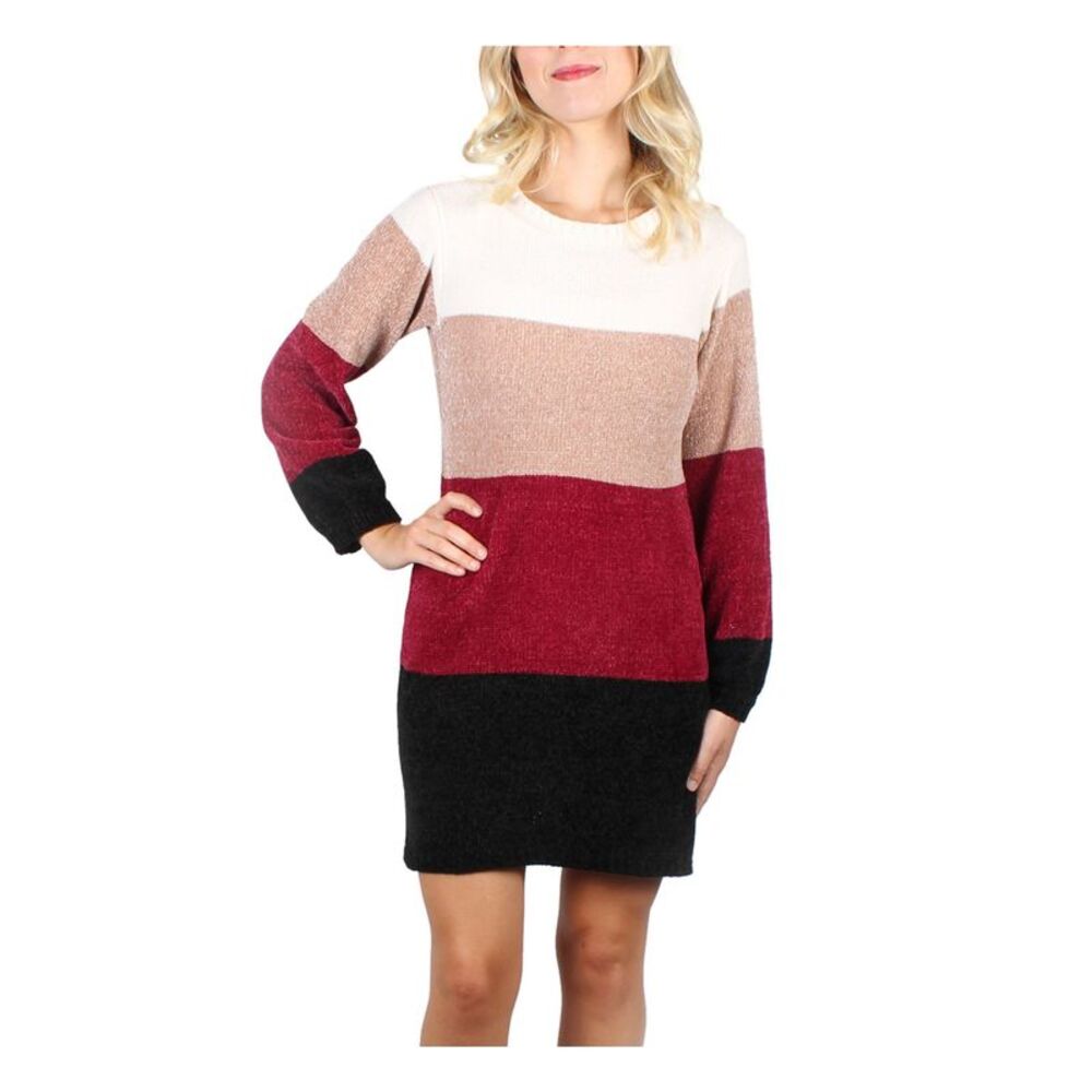 CRYSTAL DOLLS Womens Long Sleeve Jewel Neck Above The Knee Sheath Dress
